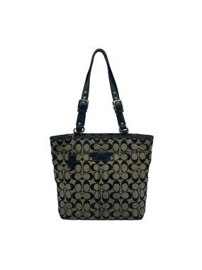 Coach Vintage Gray and Black Canvas Hamptons Shoulder Bag-F13077